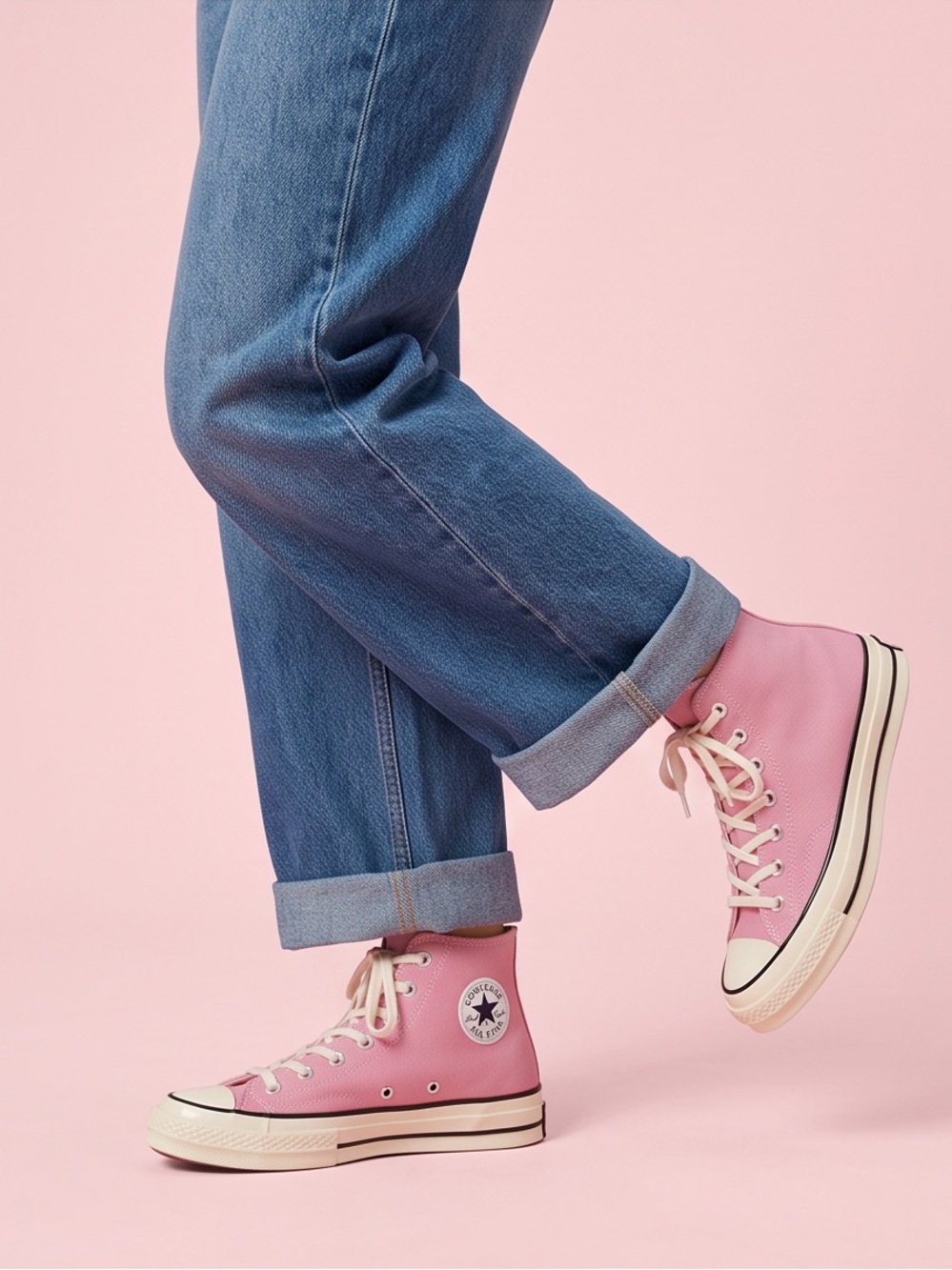 CONVERSE pink, high top lace sneakers size 8.5